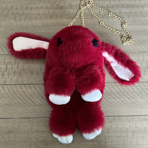 Red Rabbit Fuzzy Purse, Stuffed Animal Girls - Picture 2 of 5